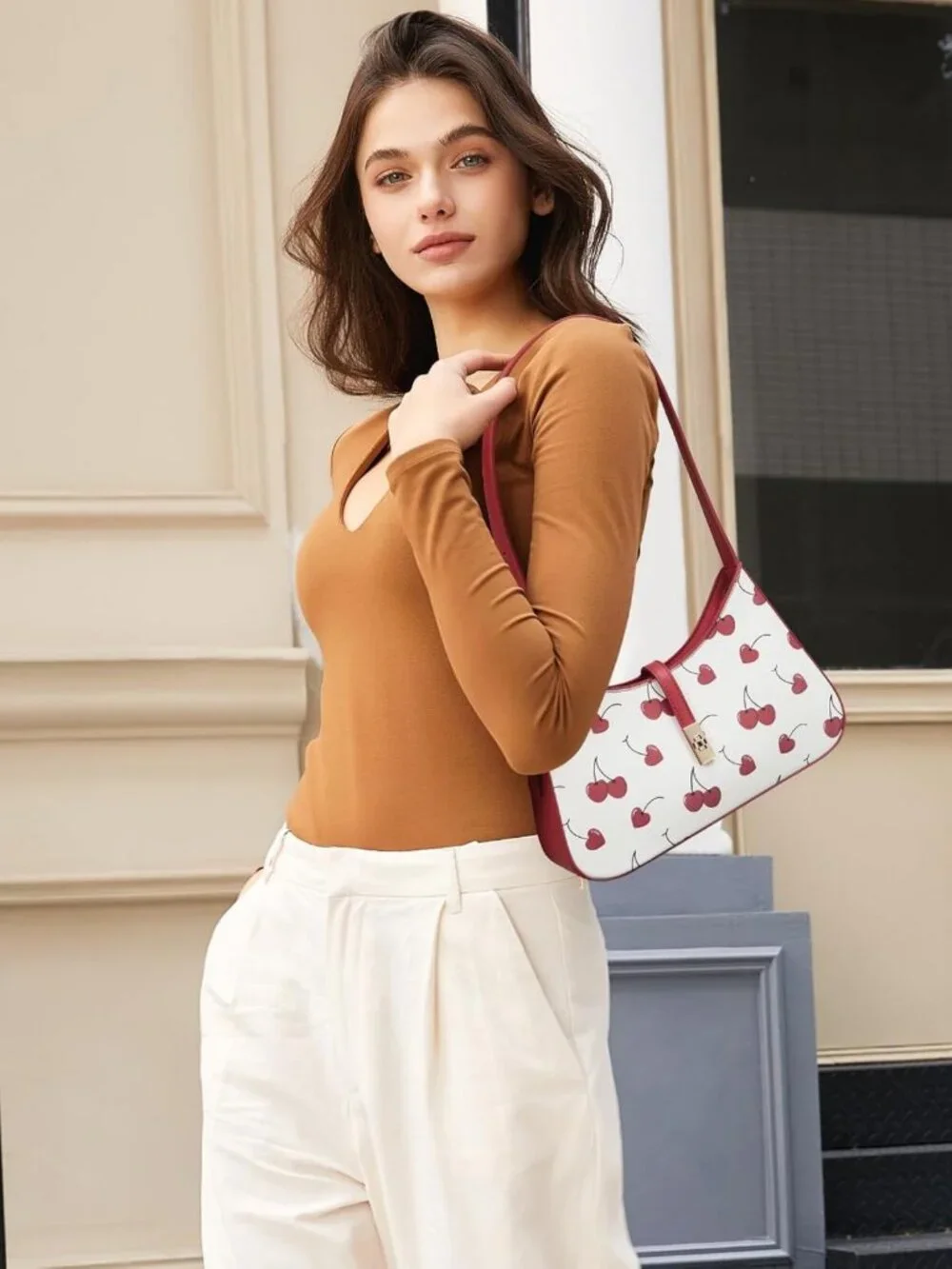 Vegan Leather Cherry Hobo Bag for Women, Adjustable Crossbody Purse, Stylish